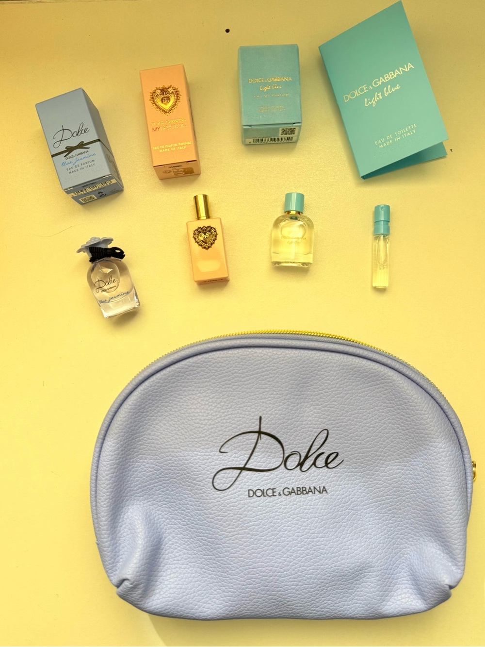 Dolce & Gabbana Lavender Pebbled Cosmetic Pouch with Gold Zipper